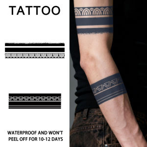 Geometric Line ArmBand Waterproof Temporary Tattoo Stickers Long-lasting Waterproof for One to Two Weeks Suitable for Arm Leg