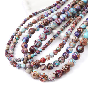 ลูกปัดหินจักรพรรดิสีน้ำเงินม่วง4-10มม. 38ซม./Str สำหรับการทำเครื่องประดับ DIY