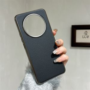 Case for Honor X60 Pro Honor X9c 5G Solid Color Lychee Leather Pattern Phone Case Hard Cover Electroplating Frame Advanced Anti-drop Shockproof Protective Case