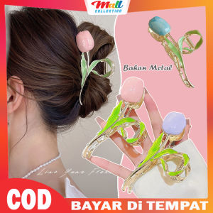 MALL Jepitan Rambut Motif Bunga Tulip Jepit Bahan Metal Fashion Wanita Dewasa Gaya Korea KCR46