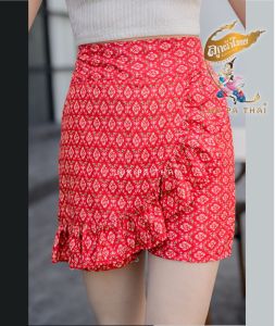 กางเกงกระโปรงลายไทย ขาสั้น กระเปงลายไทยขาสั้นระบายหน้า