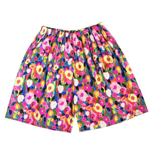 Summer Cotton Silk Short Pants Womens Thin Floral Print Artificial Cotton Home Wear Loose Fit Straight Leg Pants Large Size