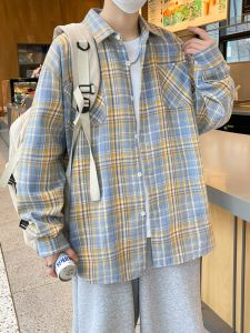 Casual Plaid Long Sleeve Shirt Mens Spring Summer American Retro Loose Shirt Trendy Brand Versatile Student Casual Jacket