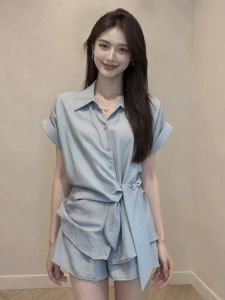 Bộ Đồ Nữ Dành Cho Người Mập Mới Mùa Hè Thiết Kế Đai Lưng Áo Tay Ngắn và Quần Short