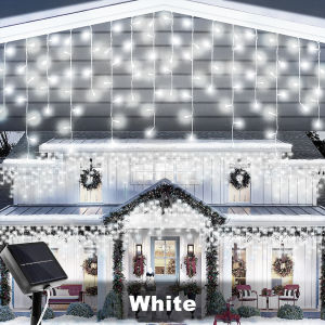 Outdoor Solar Eaves String Lights 160Leds 8 Modes Solar-Powered Icicle String Lights for Christmas Wedding Party Holiday Decor