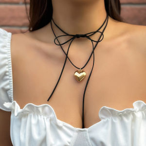 Ingemark | Ingemark Elegant Goth Love Heart Pendant Necklace for Women Collares Wed Bridal Knotted Bowknot Adjustable Chain Y2K Jewelry New