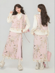 KEIKO | Elegant Chinese Style Ensemble Jacket Top Shirt Skirt Set