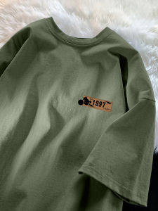 เสื้อยืดแขนสั้นผ้าฝ้ายแท้สไตล์อเมริกัน ทรงหลวม สำหรับผู้ชาย ฤดูร้อน แฟชั่น เสื้อยืดแขนสั้น ทรงหลวม สำหรับวัยรุ่น