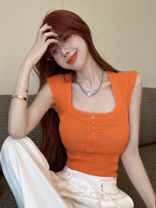 Thai Style Sleeveless Square Collar Ice Silk Knitted Top Women Summer Outdoor Wear Slim Fit Ice Silk Vest Short Shirt Inner Wear