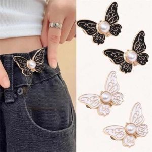 กางเกงยีนส์ผู้หญิงสไตล์เกาหลี เอวยางยืด หัวเข็มขัดผีเสื้อ ปรับขนาดเอวได้ กระดุม อุปกรณ์เสื้อผ้า