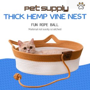 Cat Bed Washable Cat Nest With Hanging Ball Dog Bed Cotton Linen Cat House Cat Scratch Board