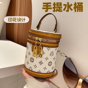Retro Floral Print Womens Bucket Bag Fashionable Shoulder Crossbody Bag High Quality Leather Handbag Stylish Trendy Satchel