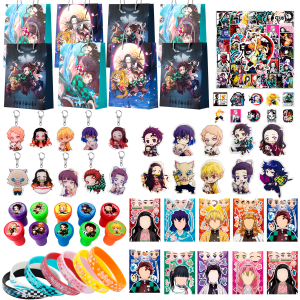 Bandai | 110 Pcs Demon Slayer Theme Favors Set - Anime Demon Slayer Party Favors Bags Stickers Wrisband Seal Badge etc Demon Slayer Birth