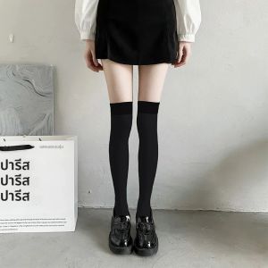 ถุงน่องฤดูร้อนแบบบางสีดำสีขาว ถุงเท้าโลลิต้า น่ารัก สไตล์ญี่ปุ่น/เกาหลี สีพื้น ถุงน่องยาวเหนือเข่า ถุงเท้าสีขาว