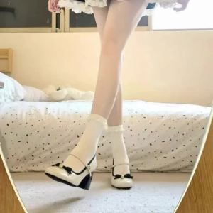 Womens Retro Mary Jane Chunky Heel Shoes Square-Toe Bowknot Pumps Vintage Comfortable Elegant High Heels.