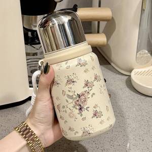 Besee | Insulated Thermos Cup Creative Retro Floral Design Lid High Aesthetics Tea Brewing