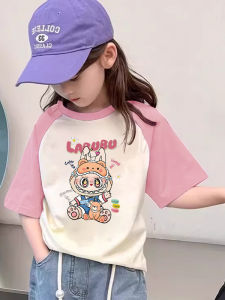 Cute Girls Summer Short Sleeve T-Shirt Inner Wear Long Sleeve Base Shirt Childrens Clothing Cotton Breathable round Neck Top