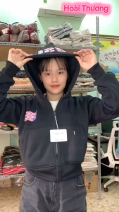 ÁO KHOÁC HOODIE NỈ LỬNG IN LÁ CỜ MỸ NÓN IN USA CÓ TÚI TRONG