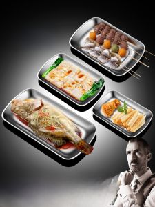 Heatable Rectangular Stainless Steel 304 Serving Plate Thickened Flat Dish Home Use Side Dish Plate Kunzhan Brand Adult Size 7.5 Inches
