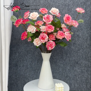 5-10 Cành Hồng 4B bó hoa trang trí tiệc sự kiện. Hoa Lụa LyLy Decor