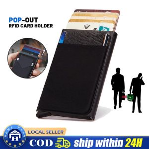Anti-theft Aluminum + Plastic Smart Wallet with Elasticity Pouch Slim RFID Fashion Pop-up Push Button Card Holder Case