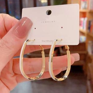 Elegant Oval White Drip Glaze Womens Fashion Hoops Simple Design Versatile Jewelry Ear Cuff Stylish Accessory for Ladies