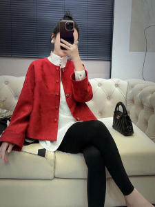 Red Chinese Style Jacket Womens Early Spring 2025 Improved Zen Sensation High-End Feel Embroidered Top Full Size Range