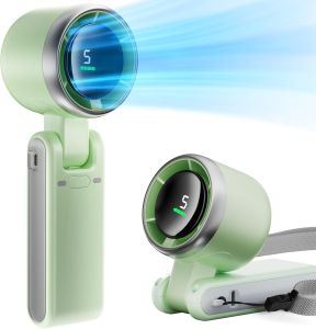 Foldable Handheld Fan Portable High Speed Rechargeable Mini Turbo Fan Digital Display 5 Speed Adjustable Personal Small Pocket Fan Gifts for Women Men Travel Camp Outdoor Office