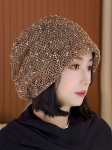 หมวกไหมพรมถักบางทรงกลมสไตล์เกาหลีสำหรับผู้หญิง หมวกคลุมผมปิดผม ทรงหลวม ทรงปกติ ฤดูใบไม้ผลิ ฤดูใบไม้ร่วง ฤดูหนาว