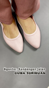 Sepatu Slip On Flatshoes Wanita Untuk Kerja Karet Anti Air Kekinian Korean Style Porto BTS Pink 36-40