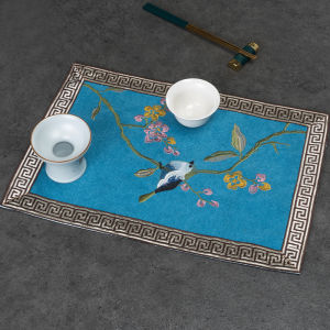 New Chinese Style Placemat Heat Insulation Mat Teacup Mat Cotton Linen Fabric Hotel Restaurant Heat Insulation Anti-Scalding Table Mat Coasters Meal Pad