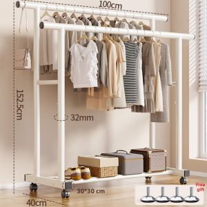 maitian | Sturdy Double Rod Clothing Rack Cream Style