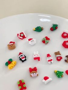 10Pcs Christmas Nails Rhinestones Santa Claus Christmas Tree Bells Snowman Deer Bear Nail Art Decorations DIY Xmas 3D Accessories 美甲圣诞卡通饰品圣诞老人铃铛立体树脂指甲