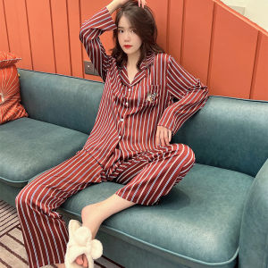 Ice Silk Sleepwear Couples Style Home Clothes Long Sleeve for Spring Autumn And Winter Red Color Lucky Year Design Youth Suitable