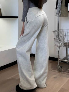 Gray High Waist Draped Straight Leg Sport Pants Womens Autumn Winter New Style Banana Casual Sweatpants Korean Style