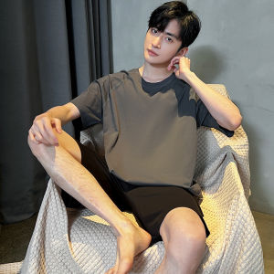Men Pajamas Mens Summer Short-Sleeved Modal Thin Youth Mens Upperwear Shorts Suit Short Homewear