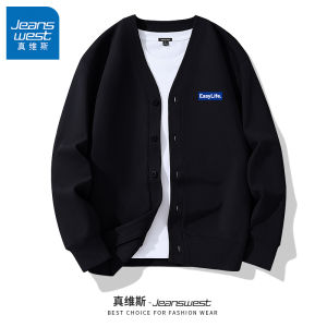 เสื้อคาร์ดิแกนถักคอวีสีดำสำหรับผู้ชาย เสื้อคลุมกันหนาวแบบสวมหัว ทรงหลวม แขนยาว ปกติ ฤดูใบไม้ร่วง 2025 แฟชั่น