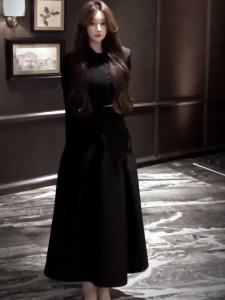 สไตล์ฝรั่งเศส ฤดูใบไม้ร่วง ฤดูหนาว ใหม่ ผู้หญิง ชุดแฟชั่น Hepburn กระโปรง เสื้อกันลมขนาดเล็กแขนยาว ปกโปโล Button Up เดรส