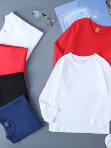 2023 New Childrens Clothes Cotton T-shirt round Neck Long Sleeve Top Autumn Clothes Boys and Girls Bottoming Shirt Autumn and Winter