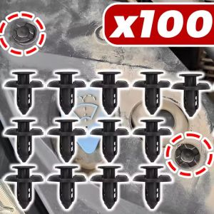 คลิปกันกระแทกรถยนต์สีดำ8มม. 100ชิ้นตัวยึด Paku Keling Plastik แผงสำหรับประตูรถเครื่องมือซ่อมบังโคลน