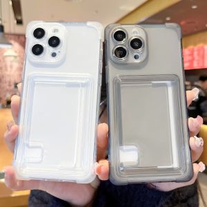 TPU Card Holder Phone Case For iPhone 15 Pro Max 14 Plus 13 12 Pro Max Transparent Clear Shockproof Protective Case Cover For iPhone 15 Plus 14 Promax