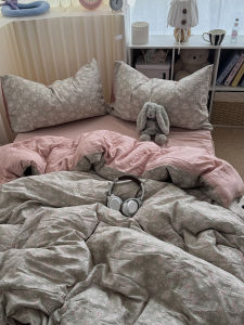 French Vintage Floral Washed Cotton Double Layered Embroidered Bedding Set Duvet Cover Bed Sheet Dormitory Three Piece Set