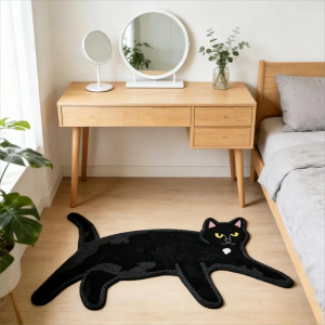 VIKAMA Cute Cat Alien Pattern Rug for Kawaii Room Decoration Soft and Slip-resistant Bedroom and Balcony Carpet Home Decoration