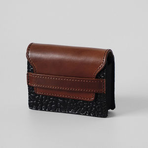 Misksola Retro Handmade Genuine Leather Lychee Pattern Accordion Card Holder Storage Wallet Men and Women Small Multi-Card Position