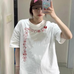 Kaos Wanita Lengan Pendek 2025 - Sablon Kreatif Bahan Katun Tebal Premium Gaya Amerika Vintage Oversize