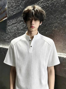 American Henry Collar POLO Shirt Summer Textured Heavyweight Cleanfit Splicing