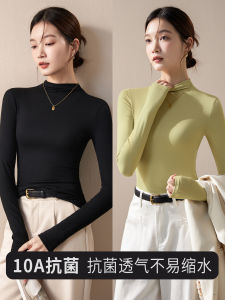 เสื้อชั้นในถักสีดำคอปกสูงครึ่งตัวสำหรับผู้หญิง ฤดูใบไม้ร่วง/ฤดูหนาว 2025 ใหม่ไซส์ใหญ่ เสื้อชั้นในสตรีทสไตล์ ปกโปโล แขนยาว ปกโปโล