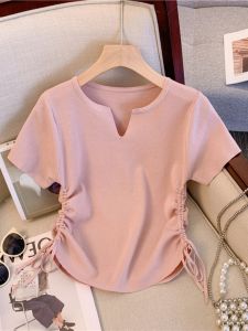Womens Ice Silk Short Sleeve Knit Shirt for Summer Cool Loose Fit Slimming Stylish Working Clothing Flax Material