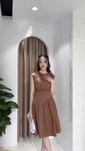 Đầm xòe cổ tròn vai chờm HeraDG thiết kế đai eo chân váy tạo hiệu ứng bồng bềnh chất liệu Cotton Poplin SDPBE1001