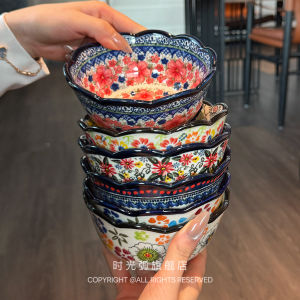Hand-Painted Ceramic Bowl Home Use Dining Utensils Retro Soup Bowl Rice Bowl Salad Bowl Yogurt Bowl High Aesthetic Value Personal Specialty
